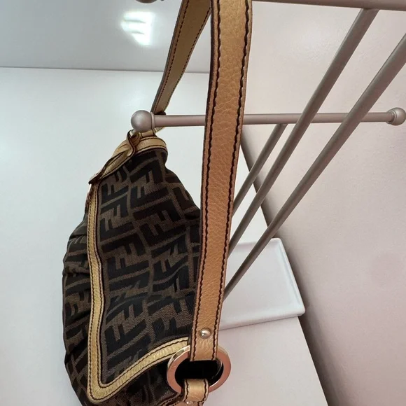 Fendi Chef Brown and Black Zucca Logo Shoulder Bag with Gold Charm
